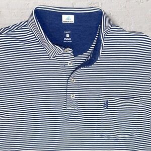 Johnnie-O Hangin’ Out Polo Shirt XL Slim Fit Blue White Striped Pocket Stretch
